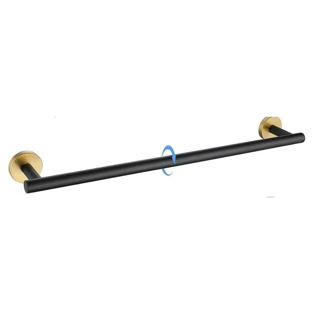 Modern Matte Black & Gold Towel Bar Stainless Steel Wall Mounted Bathroom 24in